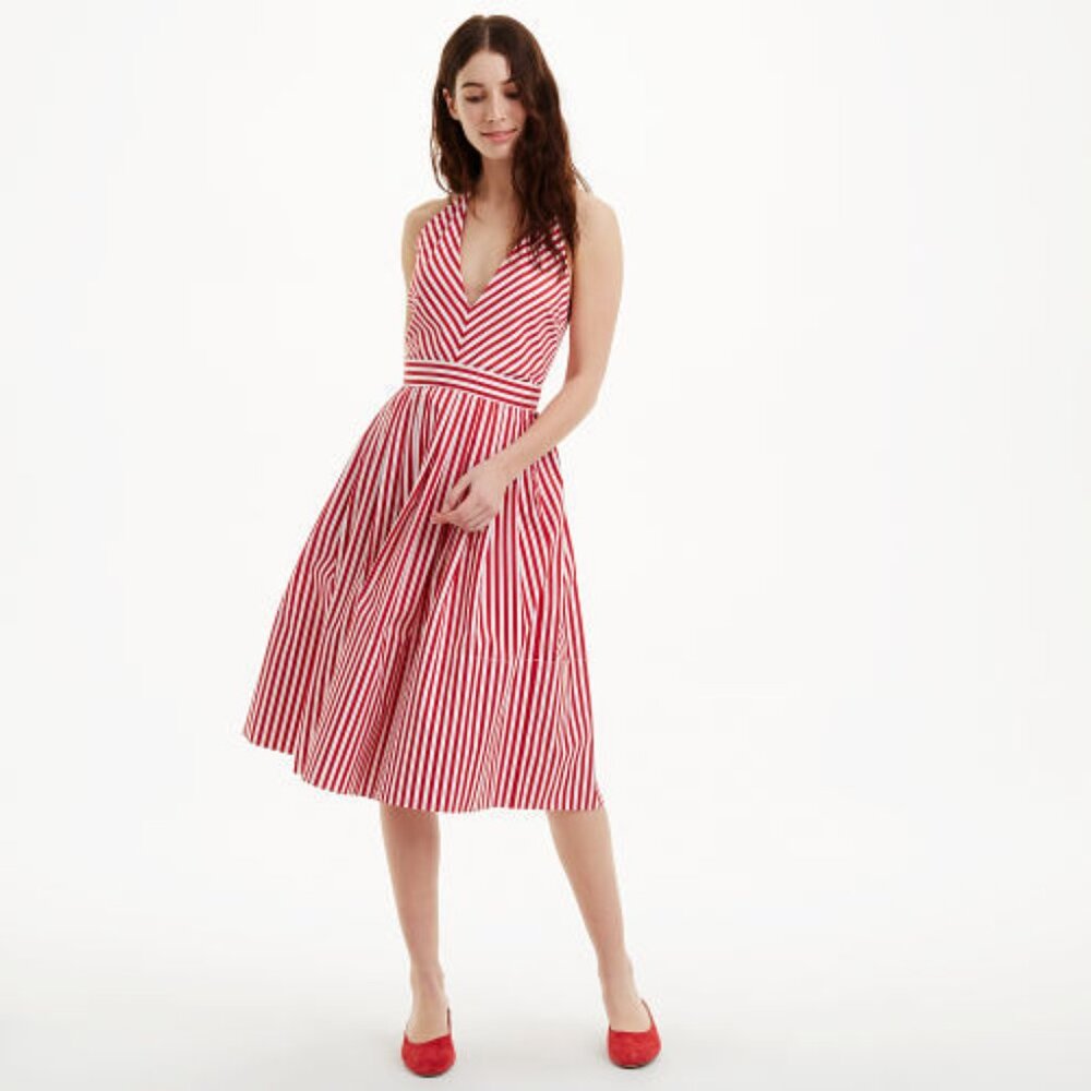 MDS STRIPES Women's V-Neck Halter Dress Size 0 In Red